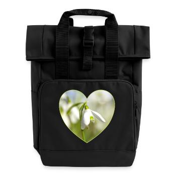 Schneeglöckchen Herzdesign - Rolltop Rucksack mit zwei Griffen - Schwarz - Vorne