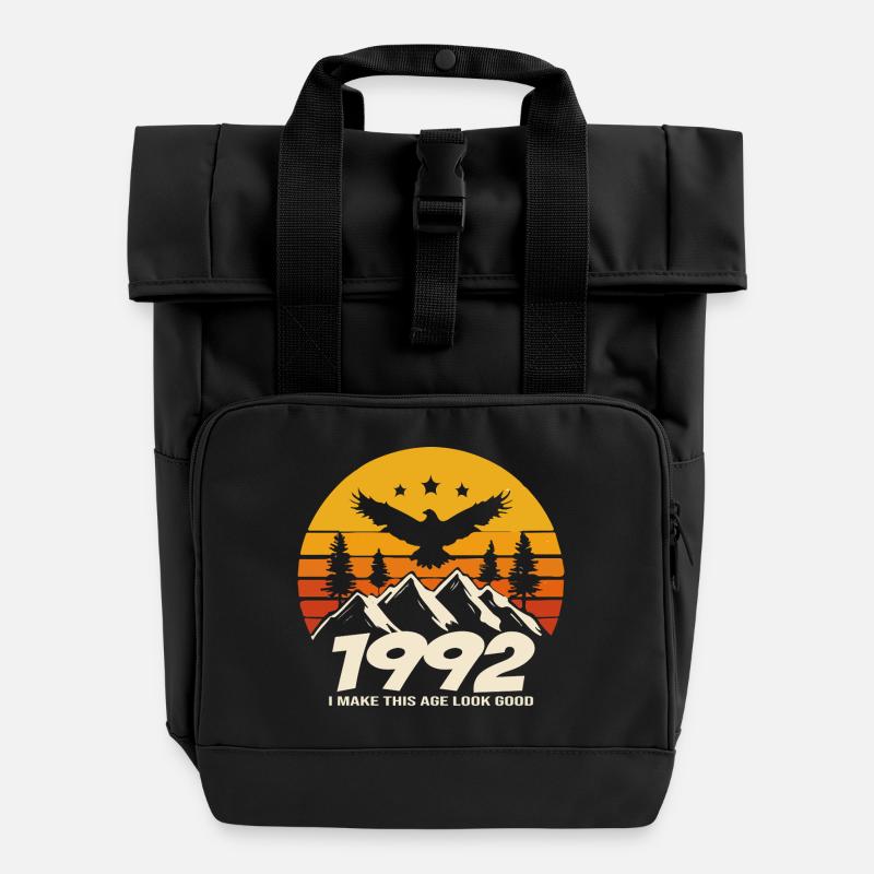 1992 Birthday 1992 Born in 1992 Birthday - Roll Top Backpack with Two Handles - black