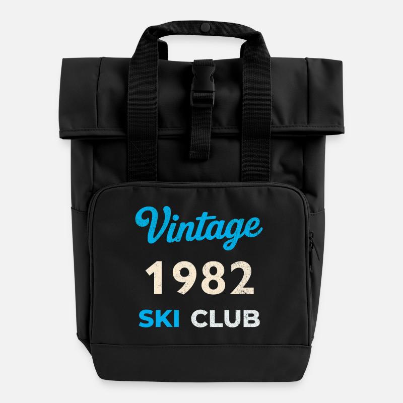 Vintage 1982 – Ski Club Retro Birth Year Gift - Roll Top Backpack with Two Handles - black