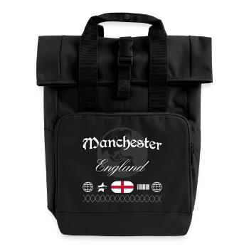 Manchester England Streetwear Travel Souvenir - Roll Top Backpack with Two Handles - black - Front