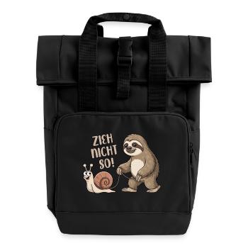 Zieh nicht so - Schnecke und Faultier - Rolltop Rucksack mit zwei Griffen - Schwarz - Vorne