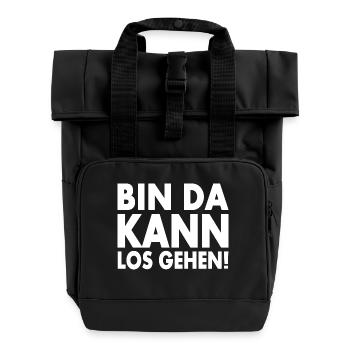 Bin da kann losgehen - Rolltop Rucksack mit zwei Griffen - Schwarz - Vorne
