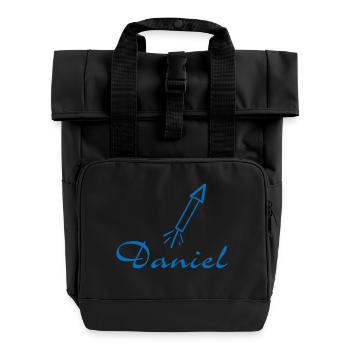 Daniel Schriftzug mit Rakete | Vectorgraphic - Rolltop Rucksack mit zwei Griffen - Schwarz - Vorne