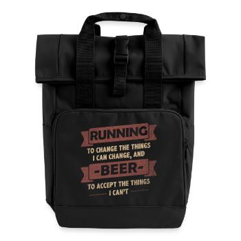 Funny Quotes> Running + Beer - Roll Top Backpack with Two Handles - black - Front