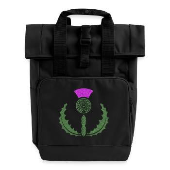 Celtic Knotwork Thistle - Roll Top Backpack with Two Handles - black - Front