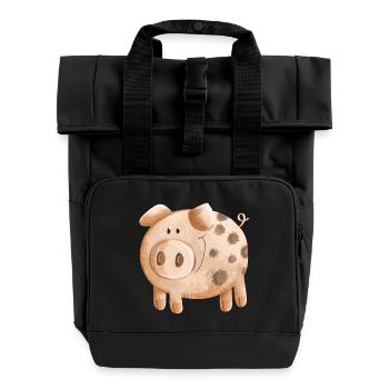 Little pink piggy - pig - piglet - Roll Top Backpack with Two Handles - black - Front