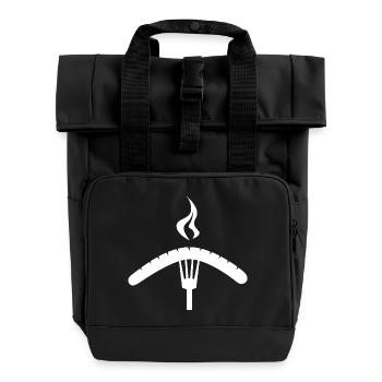 Grillwurst mit Flamme – BBQ Motiv - Rolltop Rucksack mit zwei Griffen - Schwarz - Vorne