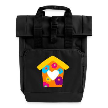 House Birdhouse Spring Summer Bird Colorful Kids - Roll Top Backpack with Two Handles - black - Front