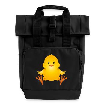 freshly hatched cute fluffy chick - Roll Top Backpack with Two Handles - black - Front