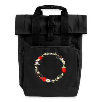 belle couronne de prairie d’été avec des coquelicots - Sac à dos Roll Top à deux anses - noir - Devant