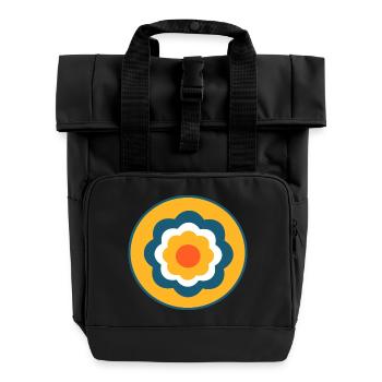 Fleur, Fleur Bleue, Floral, Coloré, Hippie, Rétro - Sac à dos Roll Top à deux anses - noir - Devant