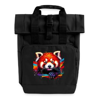 Red panda - Roll Top Backpack with Two Handles - black - Front