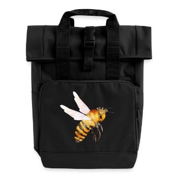 Flying queen bee hand drawn - Roll Top Backpack with Two Handles - black - Front