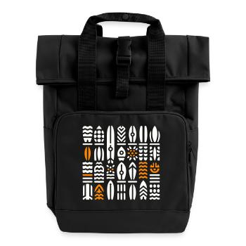 Abstract Surf and Wave Patterns - Roll Top Backpack with Two Handles - black - Front