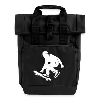 Skateboarding Boy - Roll Top Backpack with Two Handles - black - Front