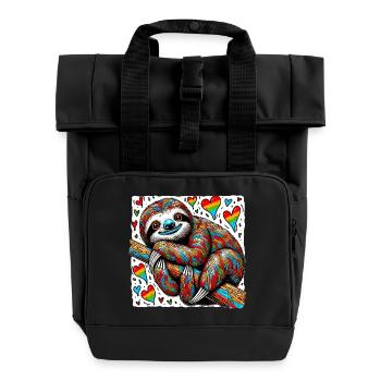 Sloth with Hearts - Roll Top Backpack with Two Handles - black - Front