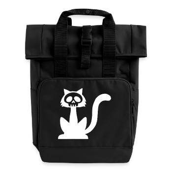 White Cat Skull - Roll Top Backpack with Two Handles - black - Front