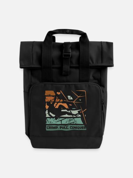 Bouldern – Crimp. Pull. Conquer. - Rolltop Rucksack mit zwei Griffen - Schwarz