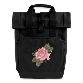 Nostalgic vintage rose with graffiti elements - Roll Top Backpack with Two Handles - black - Front