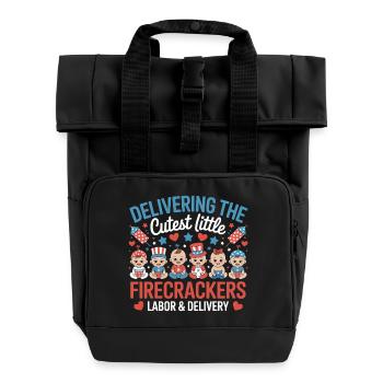 Labor &amp; Delivery Firecrackers Independence Day - Roll Top Backpack with Two Handles - black - Front