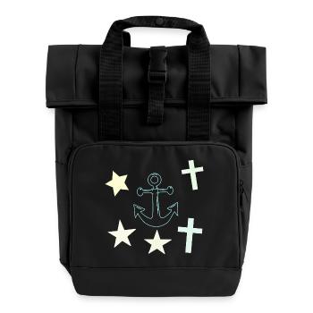 Chalk Nautik: Anker Sterne - Rolltop Rucksack mit zwei Griffen - Schwarz - Vorne