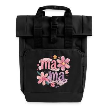MAMA Grandes Fleurs et Nœud Rose | Style Rétro - Sac à dos Roll Top à deux anses - noir - Devant