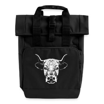 Cow / Head / Portrait - Roll Top Backpack with Two Handles - black - Front