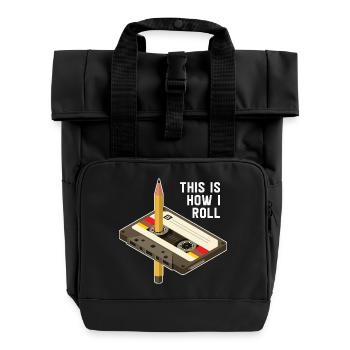 Mixtape Musik Tape Kassette 80er 90er Retro Stift - Rolltop Rucksack mit zwei Griffen - Schwarz - Vorne