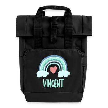 Vincent Name Regenbogen Baby - Rolltop Rucksack mit zwei Griffen - Schwarz - Vorne