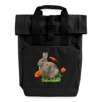Rabbit Easter Calendula - Roll Top Backpack with Two Handles - black - Front