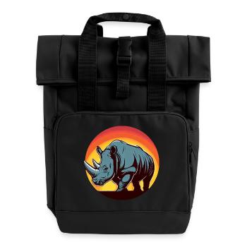 Rhinoceros Sunset Round - Roll Top Backpack with Two Handles - black - Front