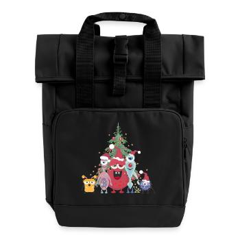 fröhliche bunte Monster Familie feiert Weihnachten - Rolltop Rucksack mit zwei Griffen - Schwarz - Vorne