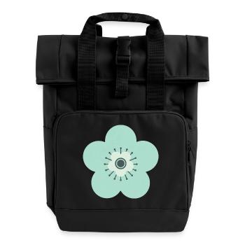 Mint Green & Blue Flower - Roll Top Backpack with Two Handles - black - Front