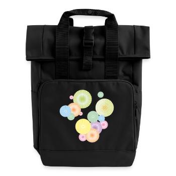 Pastell-Rosetten – dekorative Fächerstruktur - Rolltop Rucksack mit zwei Griffen - Schwarz - Vorne