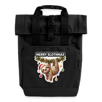 Happy Slothmas String Lights - Roll Top Backpack with Two Handles - black - Front