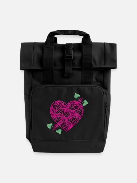 romantic heart - Roll Top Backpack with Two Handles - black