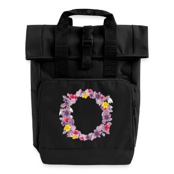 Couronne d’eucalyptus rose poussiéreux avec de délicates fleurs printanières. - Sac à dos Roll Top à deux anses - noir - Devant