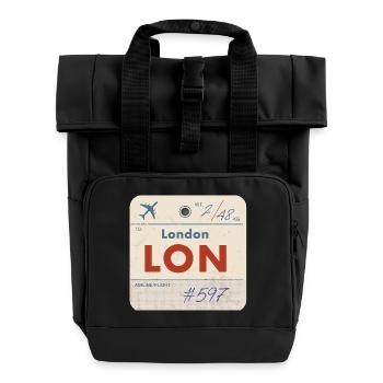 London LON Vintage Airline Tag - Roll Top Backpack with Two Handles - black - Front