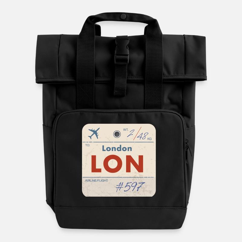 Tag de compagnie aérienne vintage LON de Londres - Sac à dos Roll Top à deux anses - noir