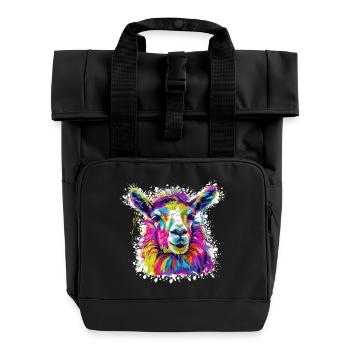 Llama Neon Pop Art - Roll Top Backpack with Two Handles - black - Front