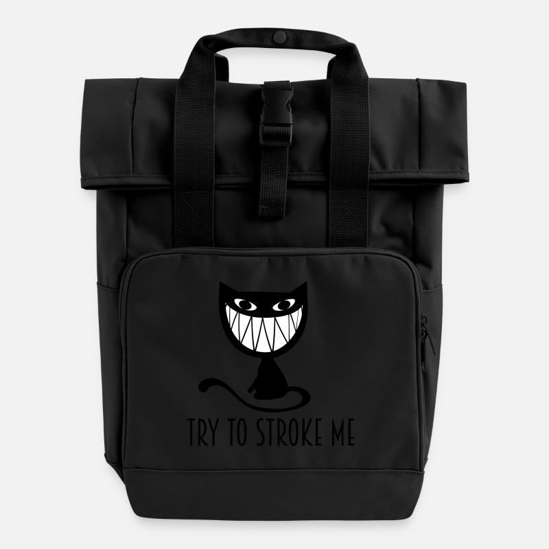 try to stroke me cat - Roll Top Backpack with Two Handles - black