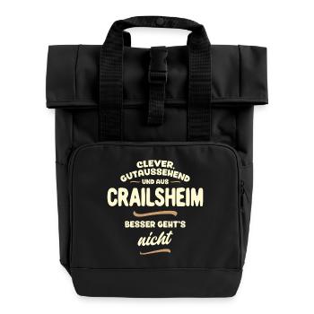 Clever, gutaussehend und aus Crailsheim - Rolltop Rucksack mit zwei Griffen - Schwarz - Vorne