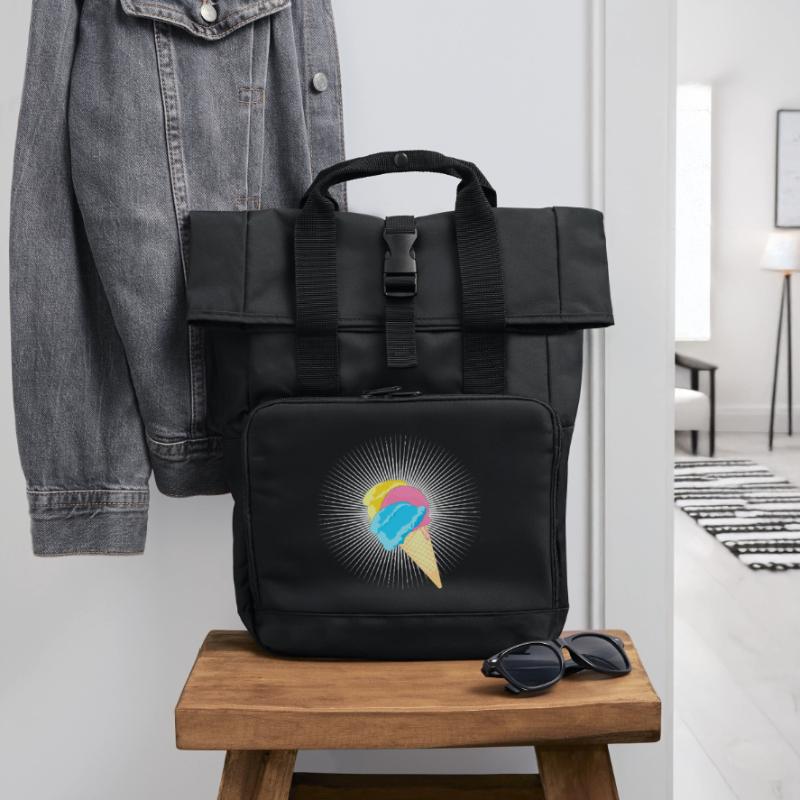 Eis Eistüte Eiskrem Softeis Waffel Strahlen Rolltop Rucksack mit zwei Griffen