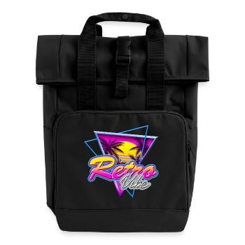 Retro Vibe - Nostalgia Neon Vapor Wave Palm Sunset - Roll Top Backpack with Two Handles - black - Front