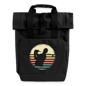 Golf Golfspieler Retro Sunset Design - Rolltop Rucksack mit zwei Griffen - Schwarz - Vorne