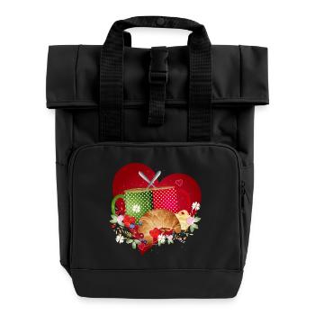 Breakfast for two with croissant, coffee and berries - Roll Top Backpack with Two Handles - black - Front