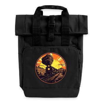 Vintage Dampflok bei Sonnenuntergang - Eisenbahn - Rolltop Rucksack mit zwei Griffen - Schwarz - Vorne