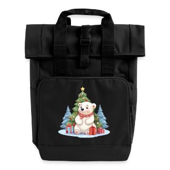 Christmas polar bear: Magical Christmas tree moment - Roll Top Backpack with Two Handles - black - Front