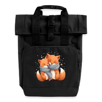 Foxes - Roll Top Backpack with Two Handles - black - Front