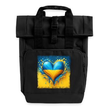 Ukraine Heart Flag Water Drop Design - Roll Top Backpack with Two Handles - black - Front